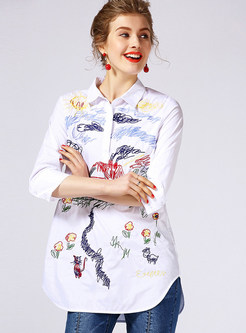 Vintage Embroidery Asymmetric Loose Top