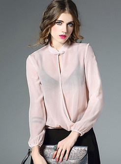 Brief Pure Color Stand Collar Blouse