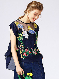 Cute Embroidery Asymmetric Loose Top