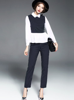 Brief OL Hit Color Stripe Two-piece Outfits
