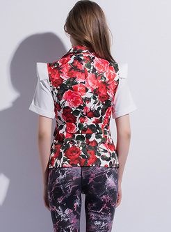 Slim Rose Print Notched Collar Vest