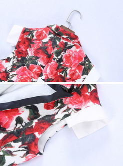 Slim Rose Print Notched Collar Vest