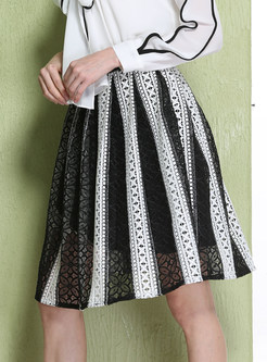 Stylish Hit Color Lace Patchwork Skirt