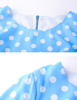Chic Dot Print Lantern Sleeve Maxi Dress