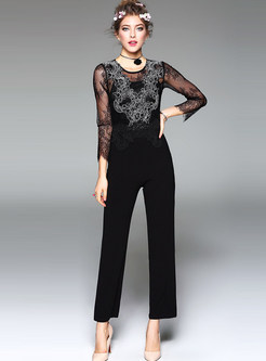 Sexy Lace Patch Nipped Waist Jumpsuits