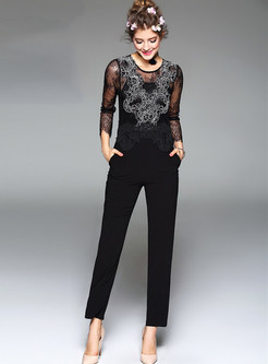 Sexy Lace Patch Nipped Waist Jumpsuits