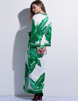 Loose Banana Leaf Print Split Maxi Dress