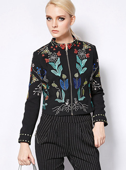Ethnic Multicolor Embroidery Slim Coat