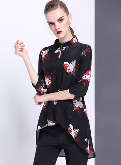 Fashion Elegant Print Stand Collar Blouse
