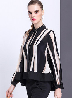 Fashion Work Stripe Stand Collar Blouse