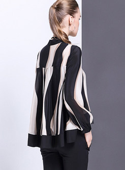Fashion Work Stripe Stand Collar Blouse