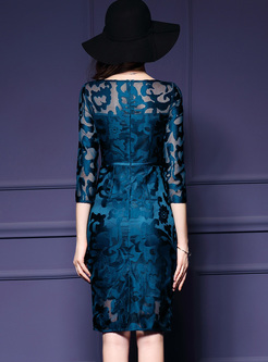 Elegant Mesh Embroidery Skinny Dress