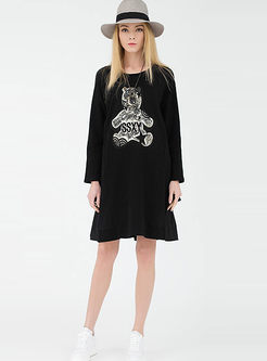 Casual Oversize Long Sleeve Print O-neck T-shirt Dress