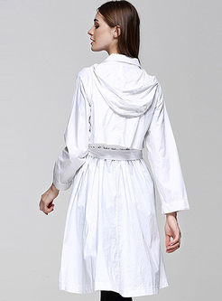 White Long Sleeve Lapel Belted Trench Coat
