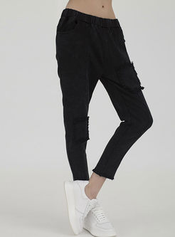 Casual Elastic Slim Patchwork Ankle-length Pants