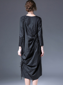 Stylish Black Asymmetric Pleat Midi Shift Dress