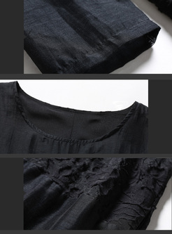 Loose Black Lace Patch Lantern Dress