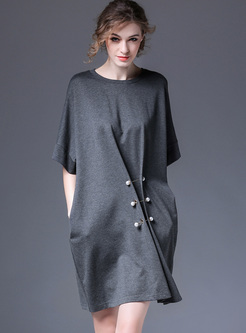 Grey Straight Bat Sleeve Mini Shift Dress