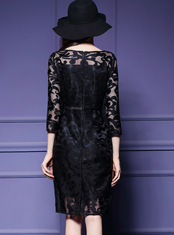 Elegant Mesh Embroidery Skinny Dress