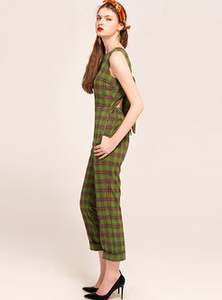 Fashion Grid Sleeve High Waist Jumpsuit