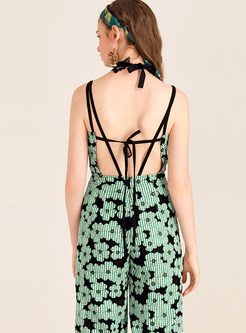 Sexy Mesh V-neck Embroidered Jumpsuit