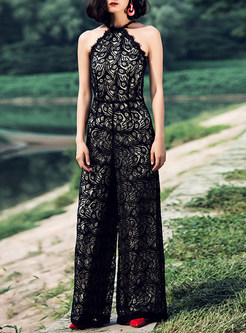 Sexy Lace Sleeveless Embroidered Jumpsuit