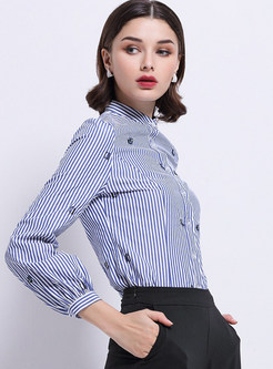 Chic Stand Collar Embroidered Blouse