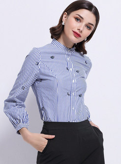 Chic Stand Collar Embroidered Blouse