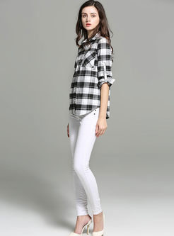 Brief Oversize Plaid Long Sleeve Blouse