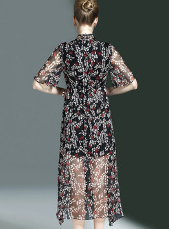 Elegant Silk Floral Print Maxi Dress