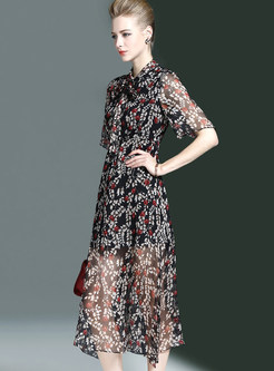 Elegant Silk Floral Print Maxi Dress