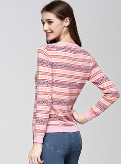 Casual Stripe Hit Color Knit Sweater