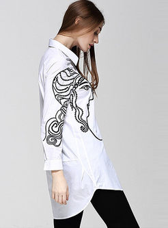 Brief Long Sleeve Embroidery Blouse