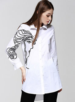 Brief Long Sleeve Embroidery Blouse