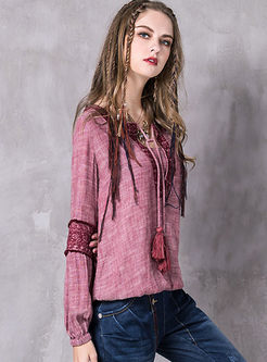 Retro Oversize Puff Sleeve Embroidery Blouse
