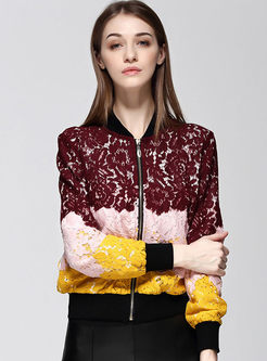 Fashionable Hit Color Lace Patchwork Coat