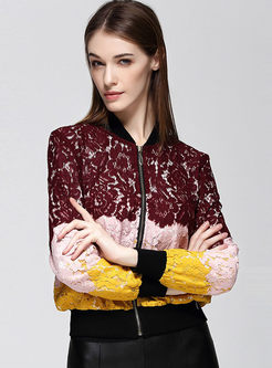 Fashionable Hit Color Lace Patchwork Coat