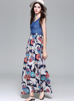 Ethnic Hollow Out Print Sleeveless Maxi Dress