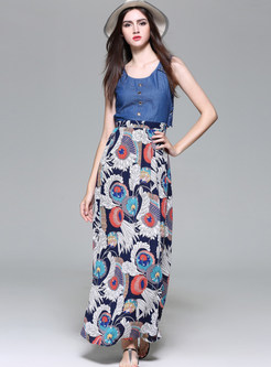 Ethnic Hollow Out Print Sleeveless Maxi Dress