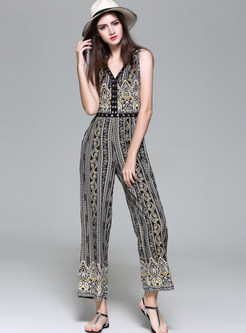 Sexy V-neck Hollow Out Sleeveless Jumpsuit
