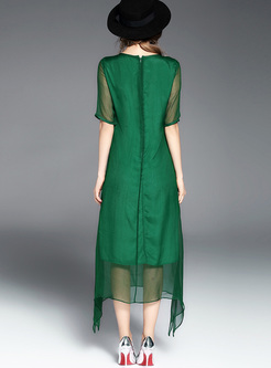 Elegant Painted Asymmetric Hem Midi Dress