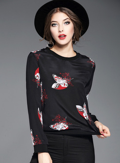 Chic Mask Print O-neck Pullover T-shirt