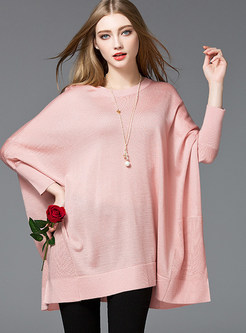 Casual Pure Color O-neck Loose Pullover Sweater