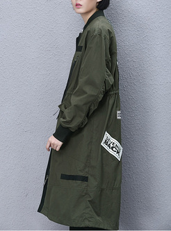 Causal Army Green Pocket Patch Trench Coat