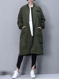 Causal Army Green Pocket Patch Trench Coat