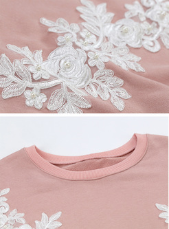Chic Flower Embroidery Oversized T-shirt Dress
