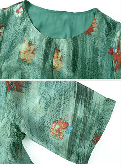 Asymmetric Loose Floral Print Big Hem Short Sleeve Maxi Dress With Underskirt