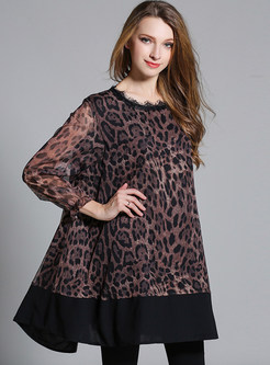 Fahsion Leopard Hit Color Stitching T-shirt