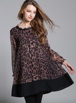 Fahsion Leopard Hit Color Stitching T-shirt