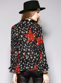 Fashion Stand Collar Star Print Blouse 